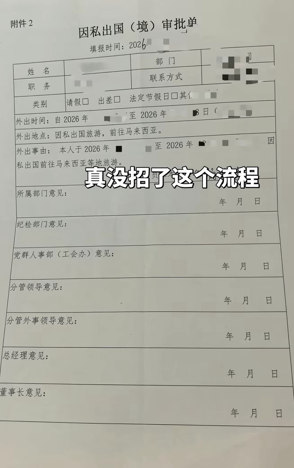 现在出国旅游需要这么多层审批吗？[哭哭]​​​