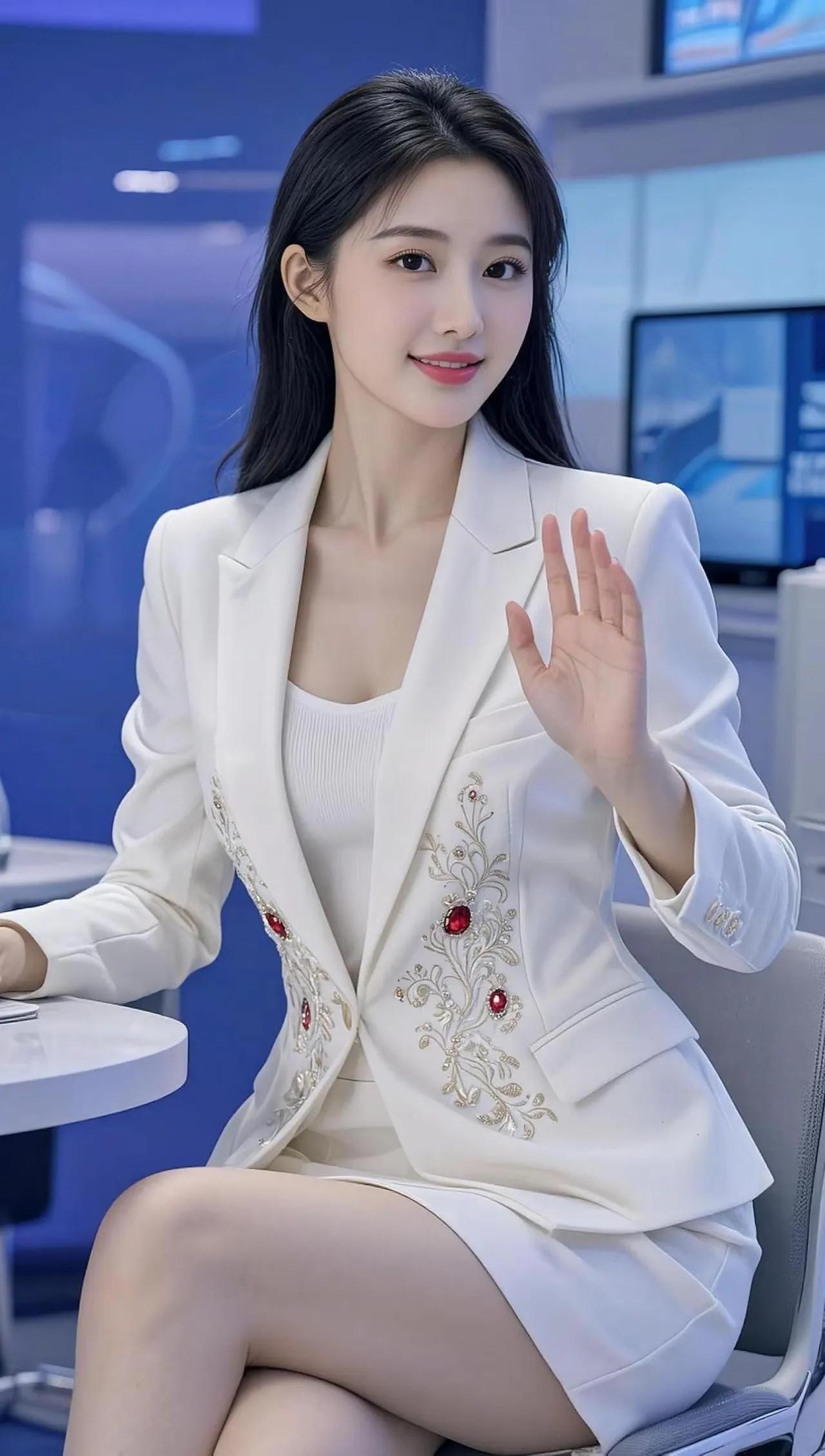 职场萌妹子，白西装搭配红宝石，自信满满！💼✨