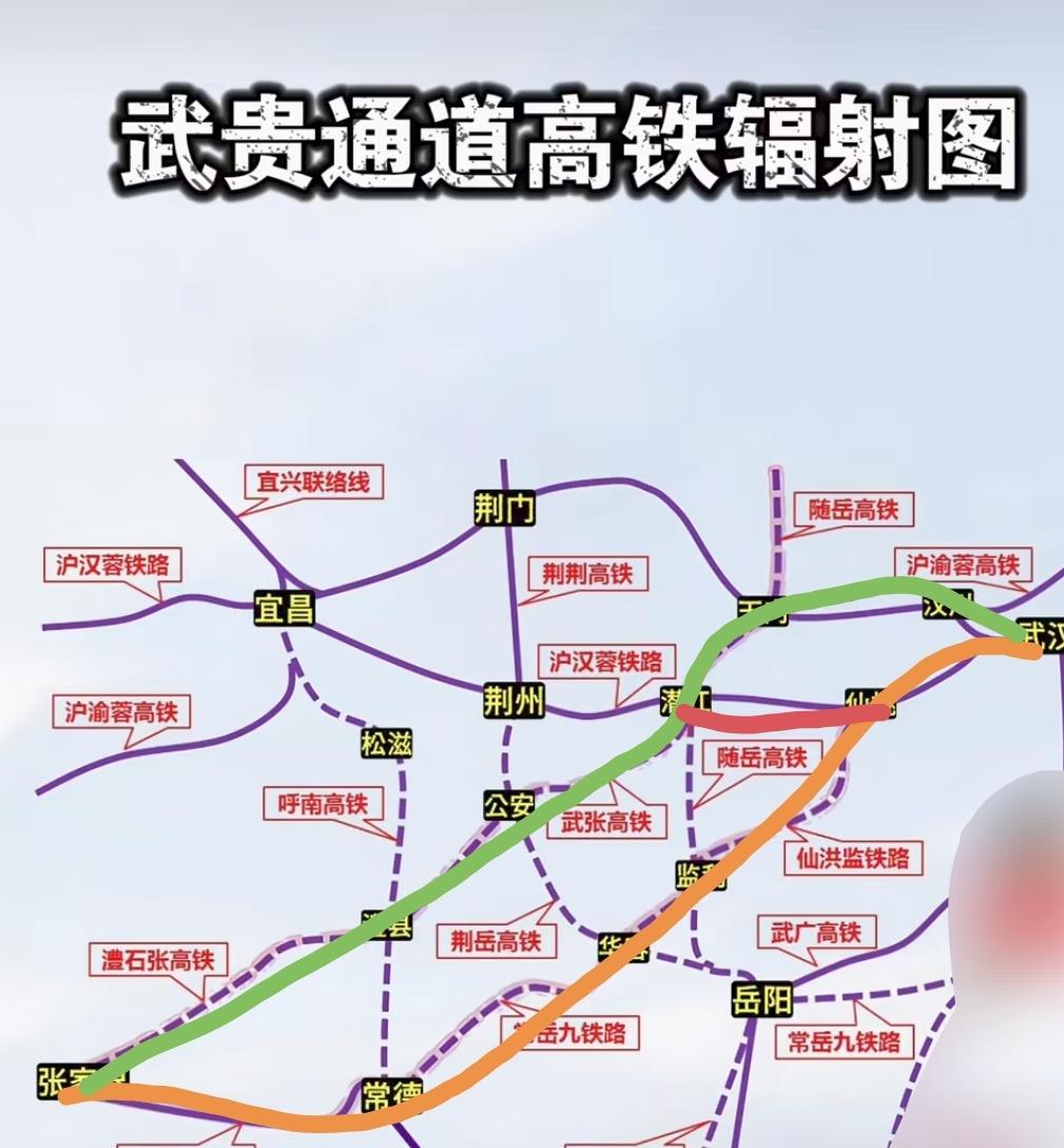 武贵高铁通道还是集中在武张段的变化，其实可以有很多条高铁通道，如武汉走重庆到贵州