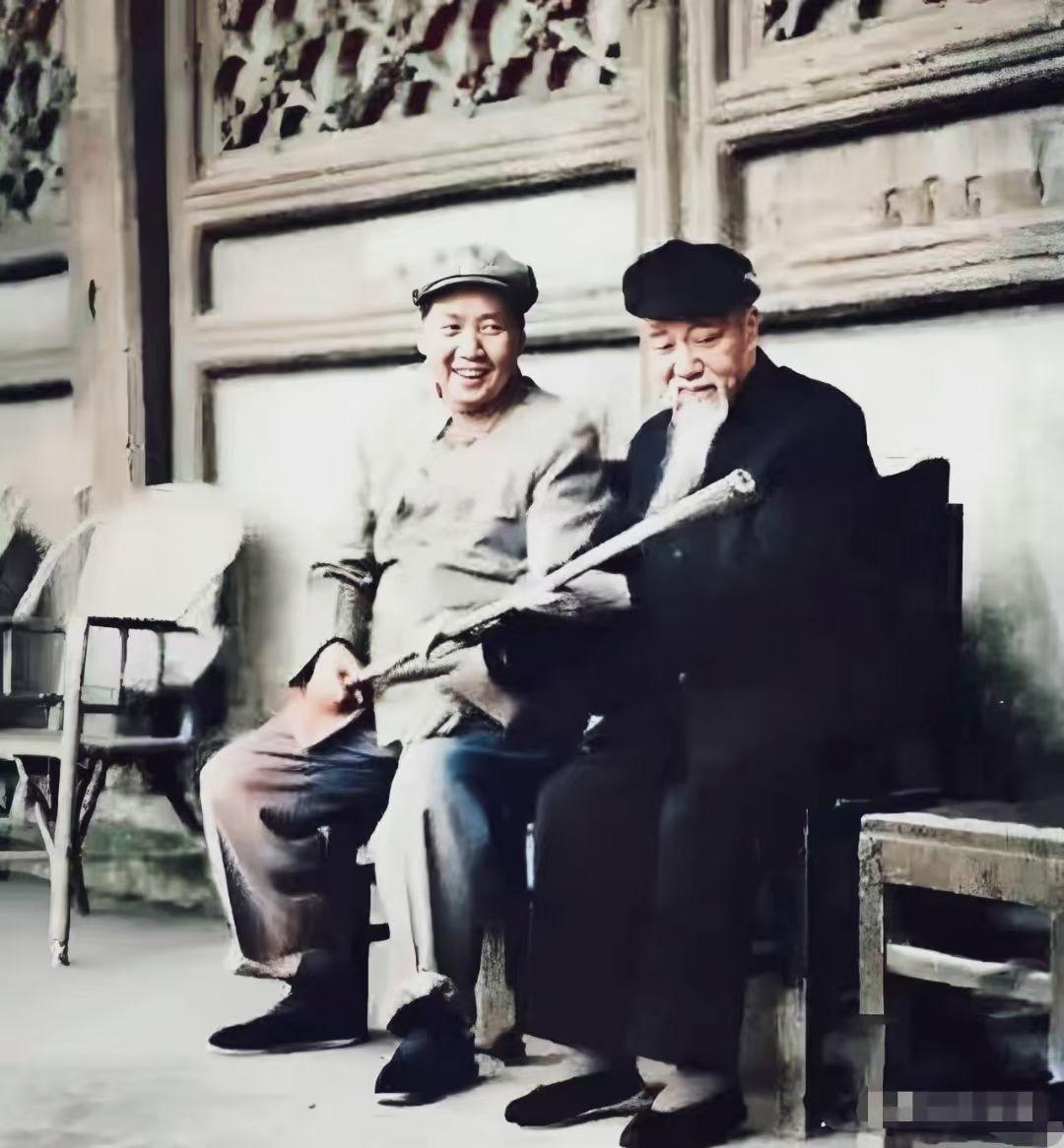 也亮亮宝贝！那是建国后的某一天，毛主席向陈叔通这位三朝元老展示自己上山下乡的竹拐