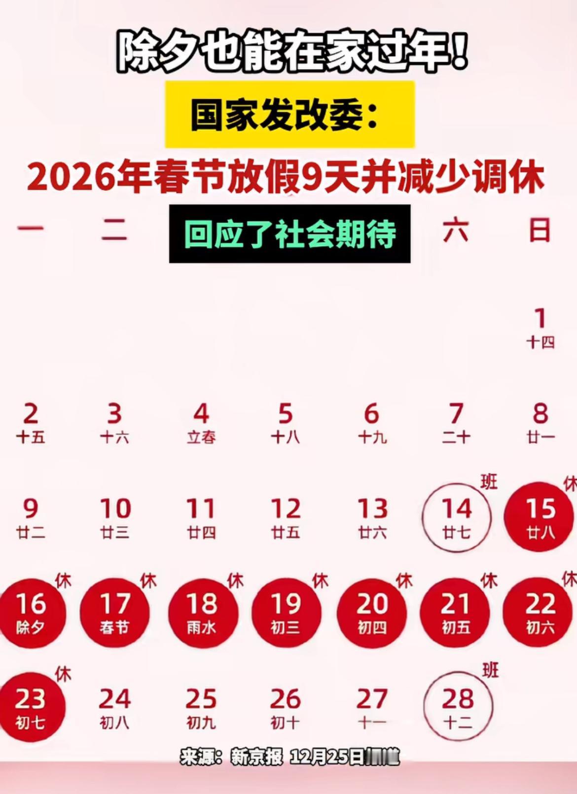 2026年春节放假9天还减少调休，这消息一出来简直是打工人的福音！想想以前春节假