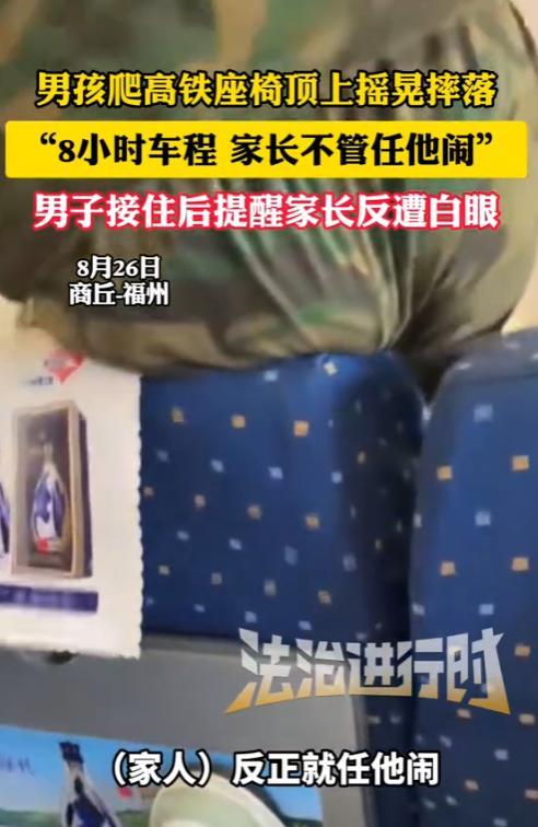 “熊孩子的背后果然有熊家长！”8月26日，河南商丘，一熊孩子在高铁上来回跑闹，8