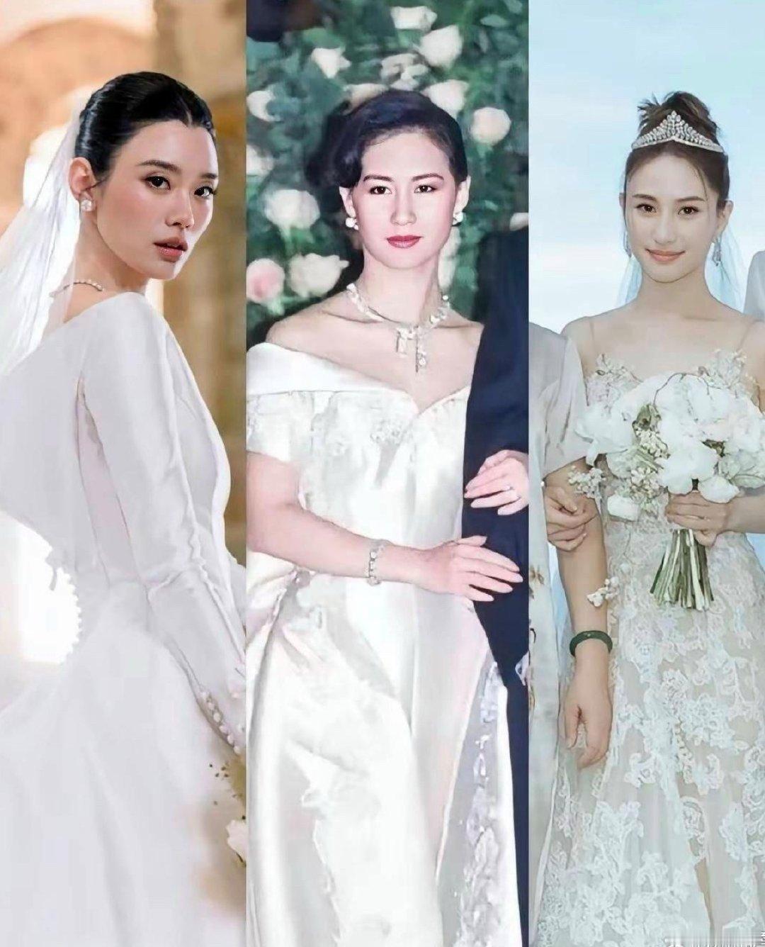 赌王家的三千金结婚，主婚纱一对比，差距立马就看出来了，何超琼、奚梦瑶都是Dior高定，唯独何超莲穿了