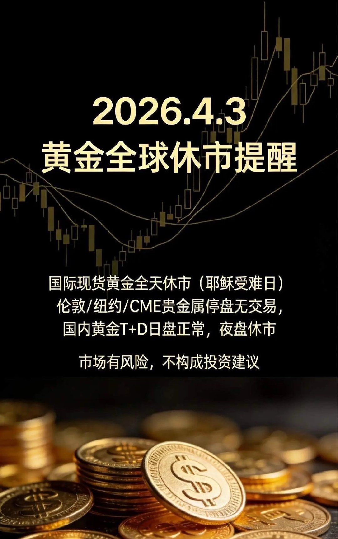 因为清明节撞上西方复活节，多地市场明天开启休市，金银油全天不交易。A股贵金属市场