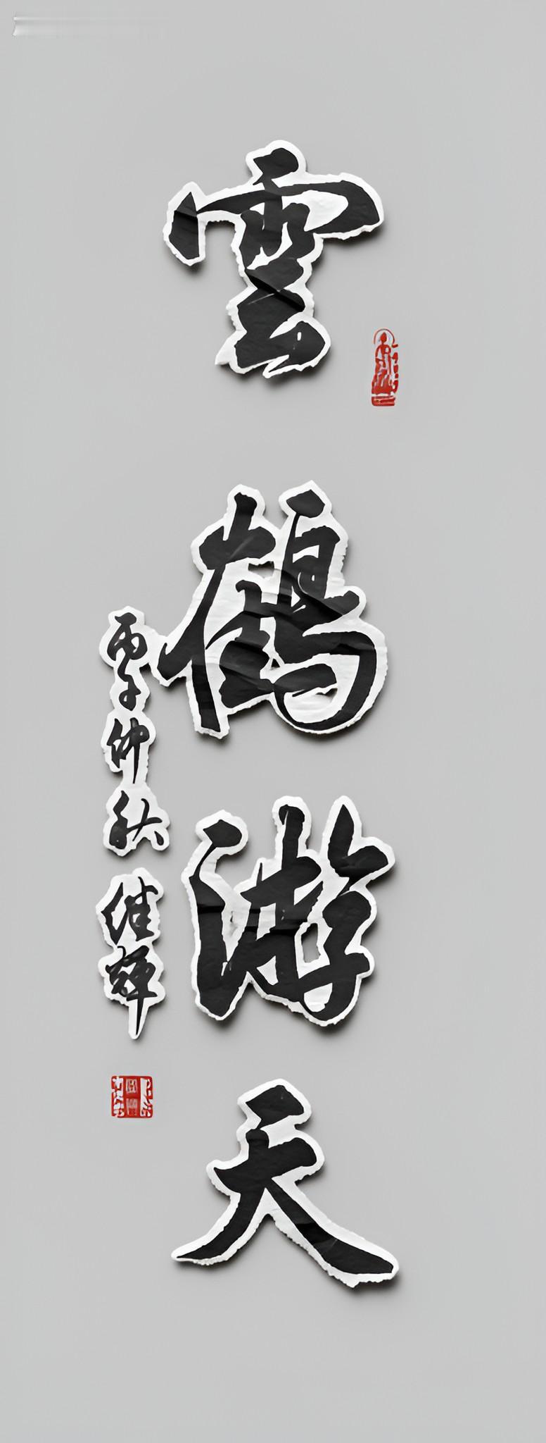 今日分享行书创作“云鹤游天”四个字。“云鹤游天，群鸿戏海”，古人拿这八个字形容书
