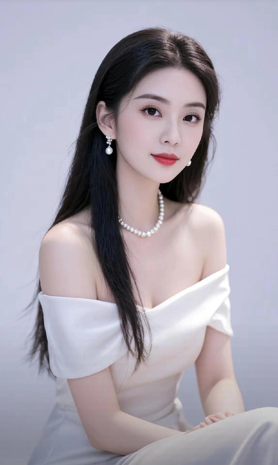 优雅珍珠耳环，甜美白裙，温柔女神风