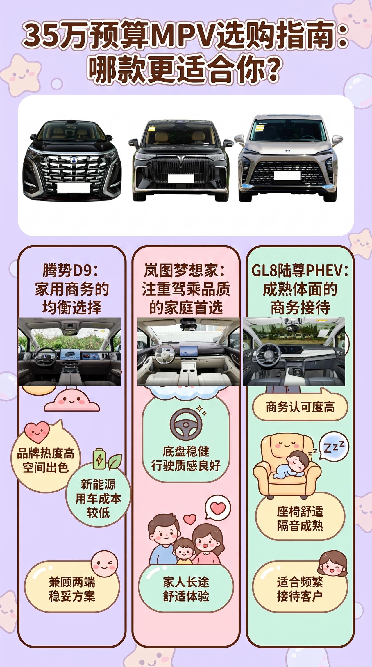 预算35万：腾势D9、岚图梦想家、GL8陆尊PHEV怎么选？35万买MPV，别