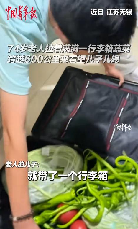 令人动容！74岁老人跨越600多公里来到江苏看望儿子儿媳，儿子原以为行李箱里装的
