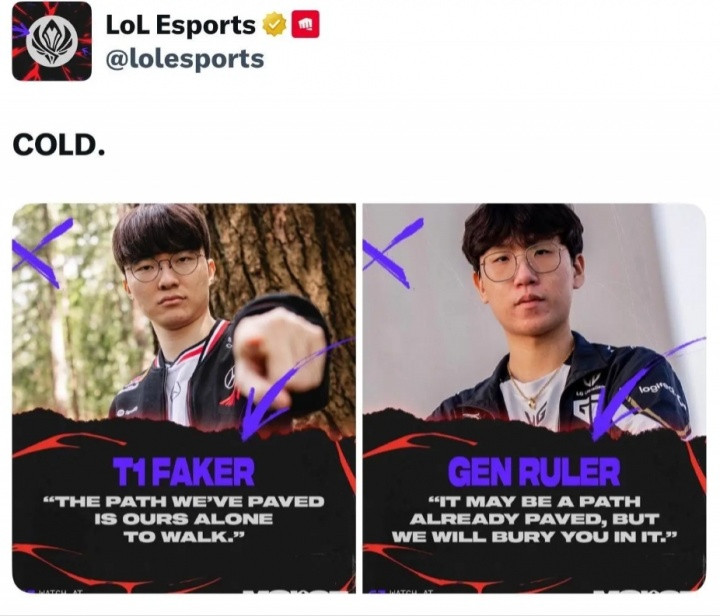 LOL官推分享Ruler与Faker: 我们铺就的道路, 唯有我们独行