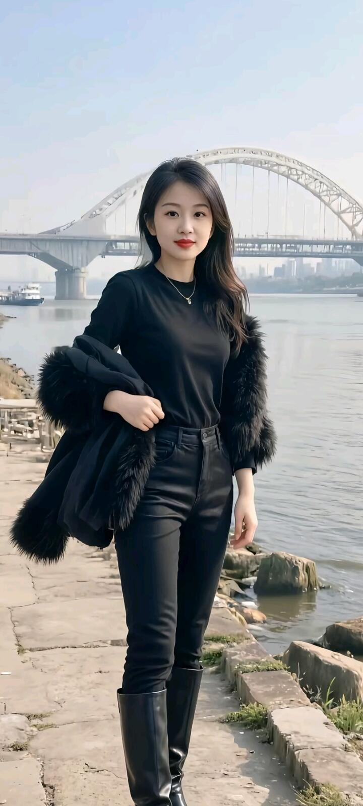 冬日穿搭指南：黑色皮裤+毛绒外套，温暖又时尚！