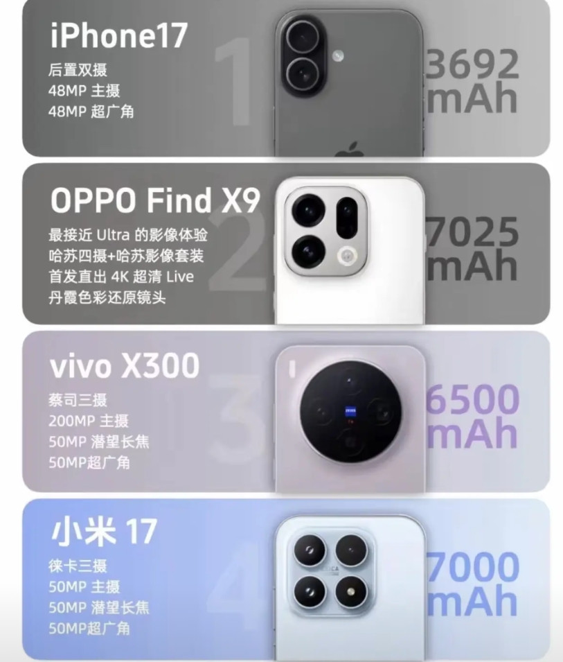 iPhone17标准版对比国产旗舰标准版，只看参数的话感觉国产旗舰能把iPhon