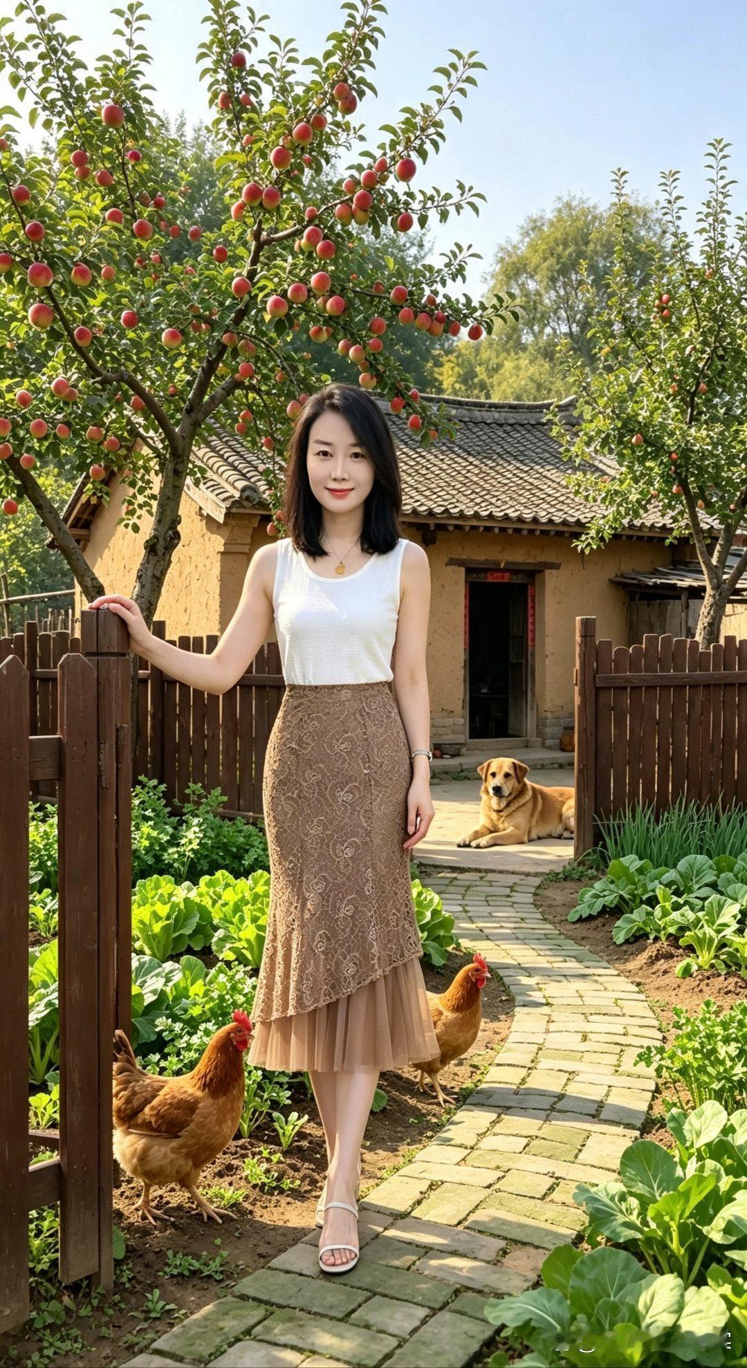 田园风光中的甜美女孩，与自然和谐共处。🌿💐🌸
