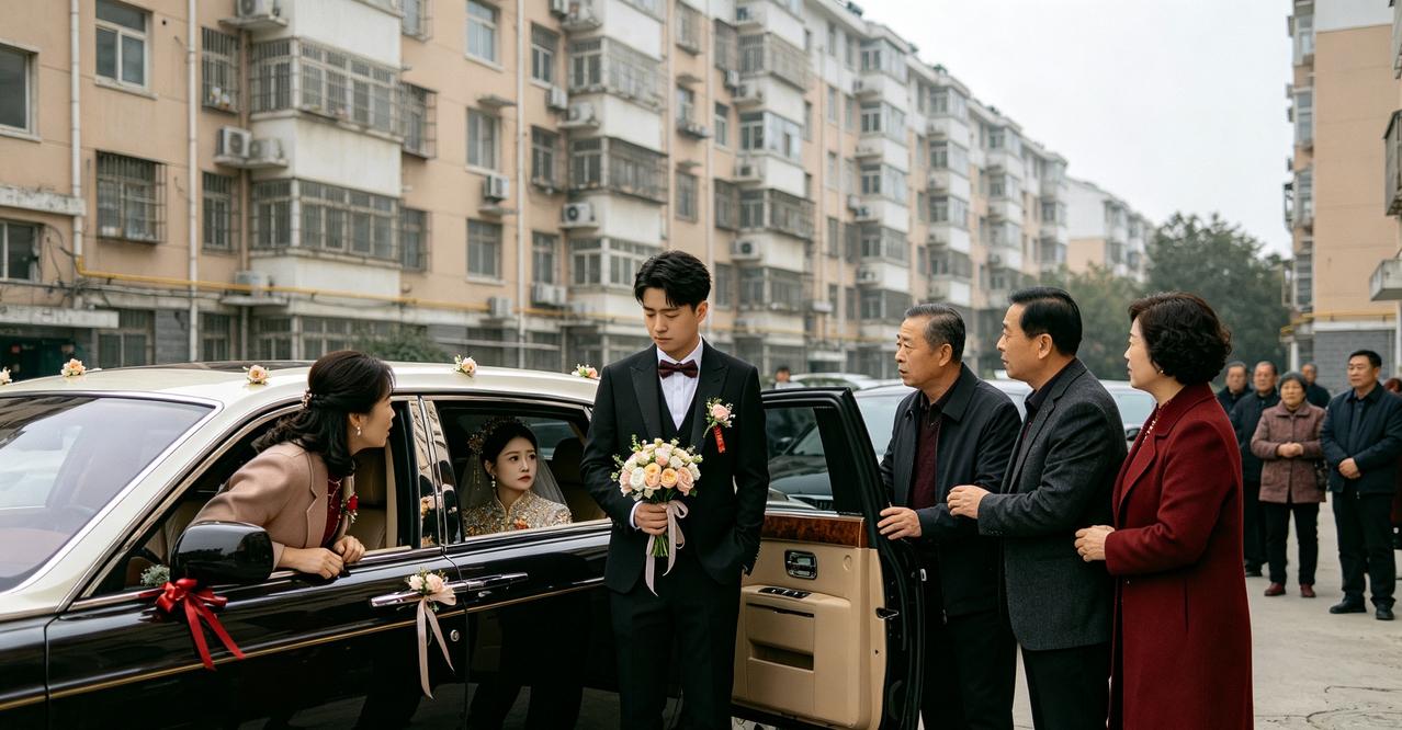 高价新娘的悲惨邻居孩子结婚，婚车到了，新娘就是不下车，怎么劝也不行，伴娘给新娘
