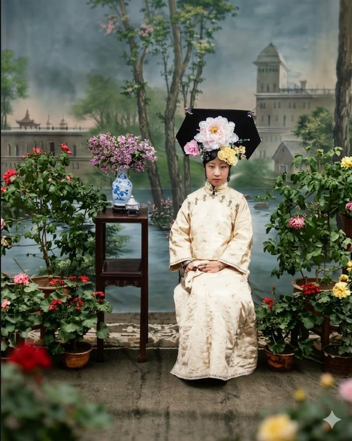 这张是溥仪的大妹妹爱新觉罗·韫媖的留影，也是晚清最后一代皇家格格的珍贵肖像照。