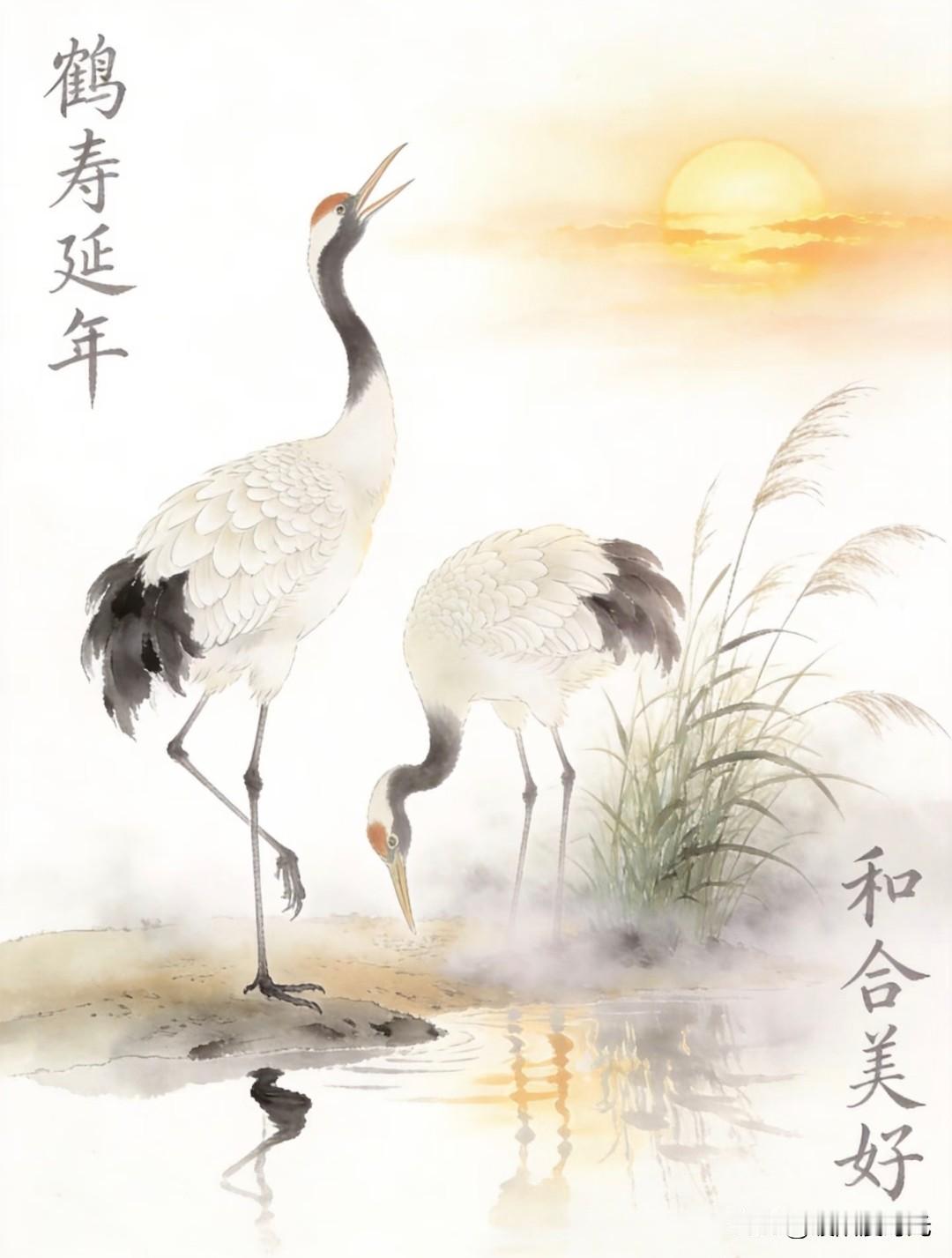 松鹤延年，福寿安康，岁岁长安宁。小柿插画分享松鹤呈祥松鹤福寿