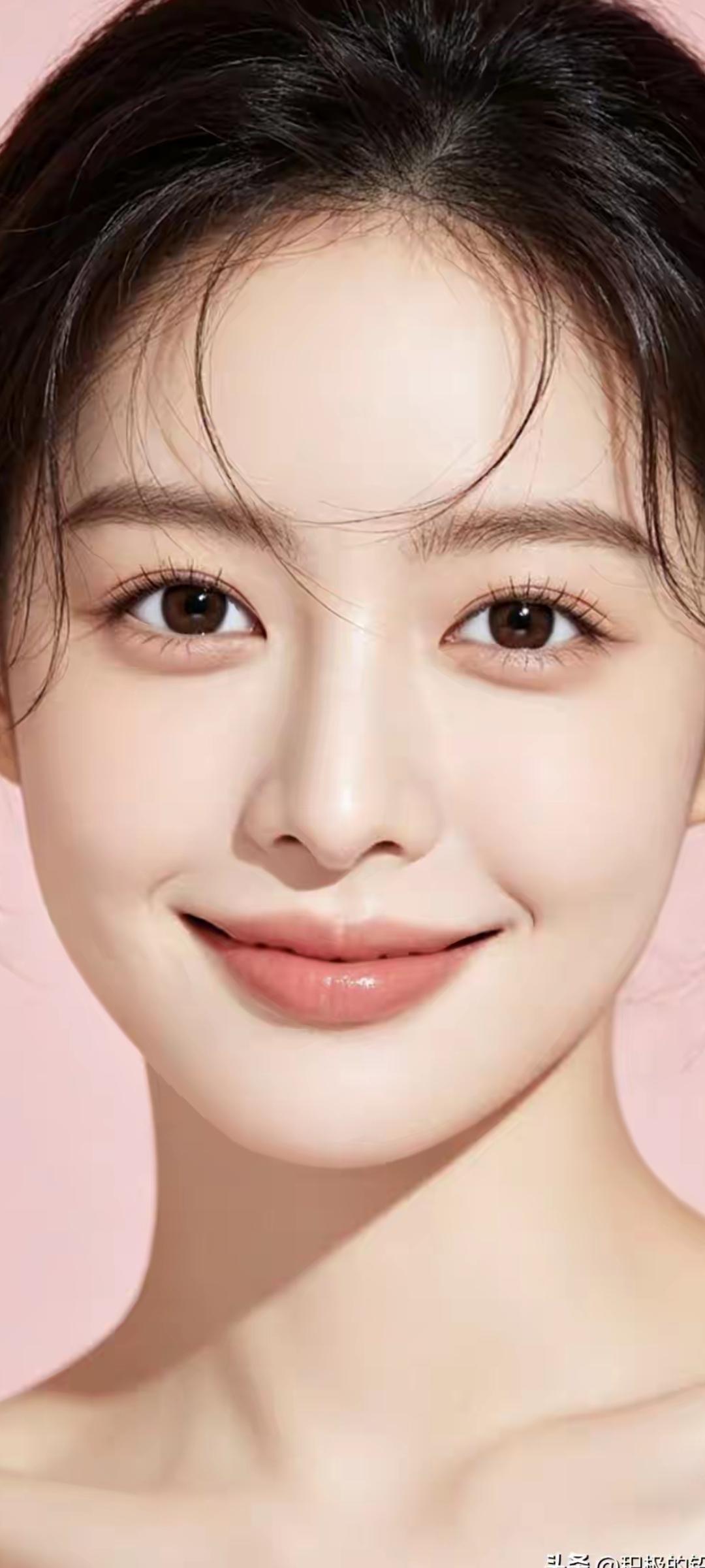 温柔甜美的少女，粉嫩背景，微笑动人