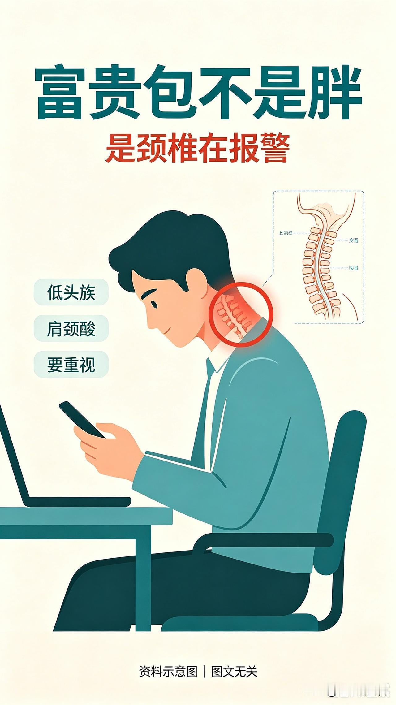 别再傻傻觉得富贵包只是长胖！看着显贵，实则是颈椎在紧急求救脖子后面鼓出一坨