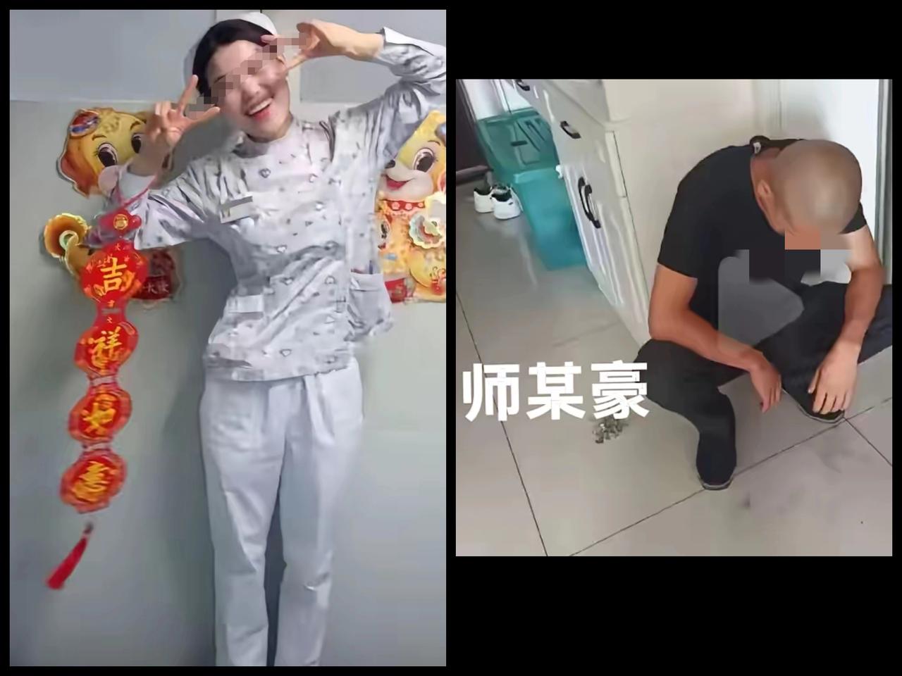 女护士男友施某的外在形象，光头，低着头的样子，看着就像个社会人，尤其是这身黑衣服