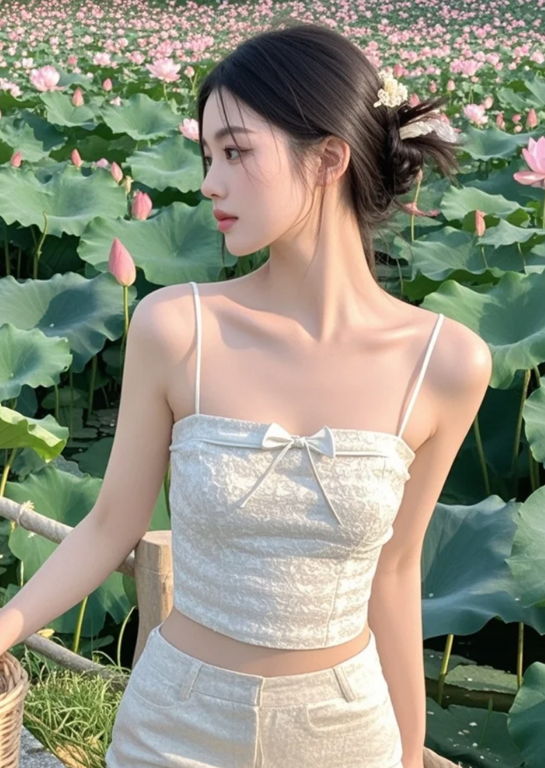 夏日限定美景：她与荷花的完美同框