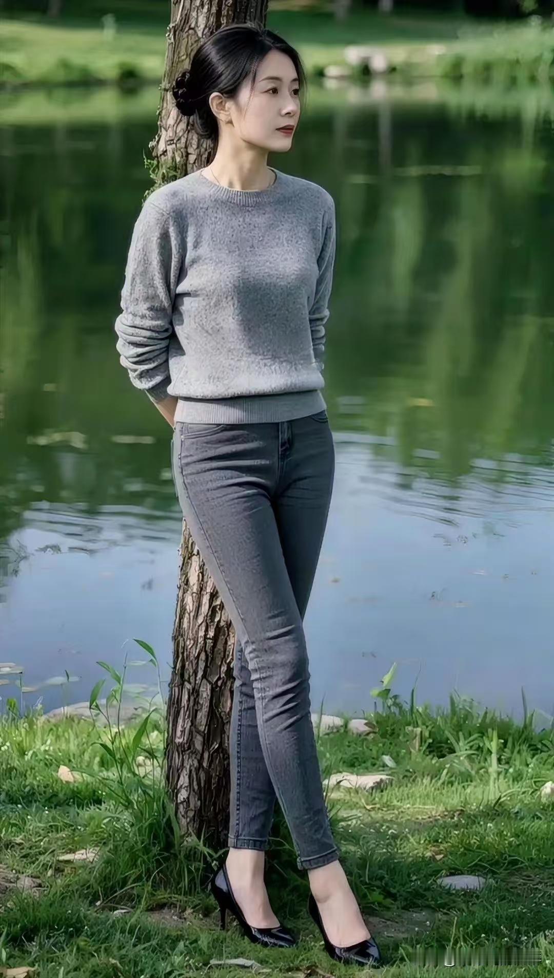 衣树佳人绿影依依临水畔，佳人静静倚树眠。清风不负花间意，一枕悠然醉晚烟。