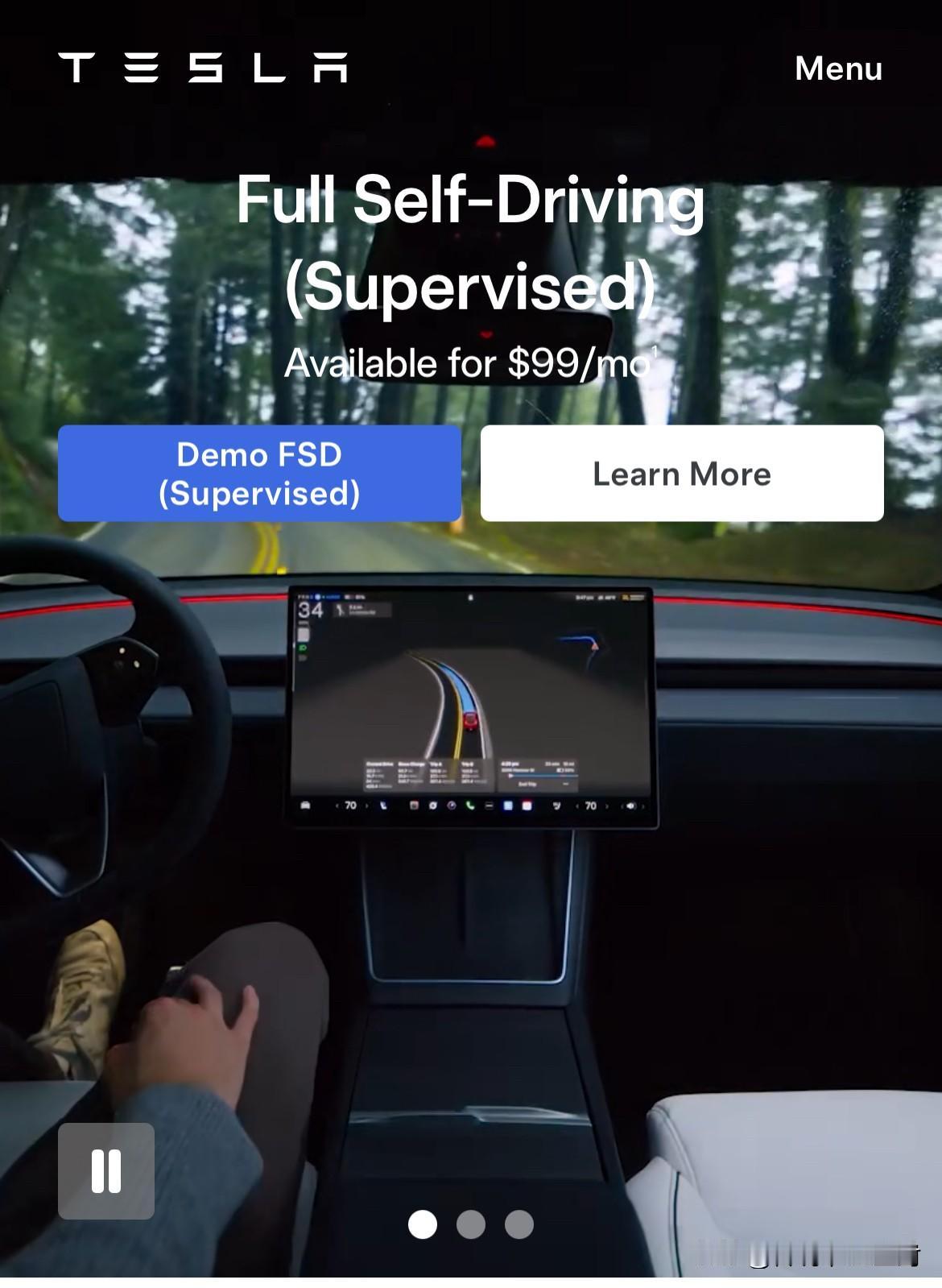 现在打开特斯拉美国官网，首页第一版是FSD。model3和modelY已经