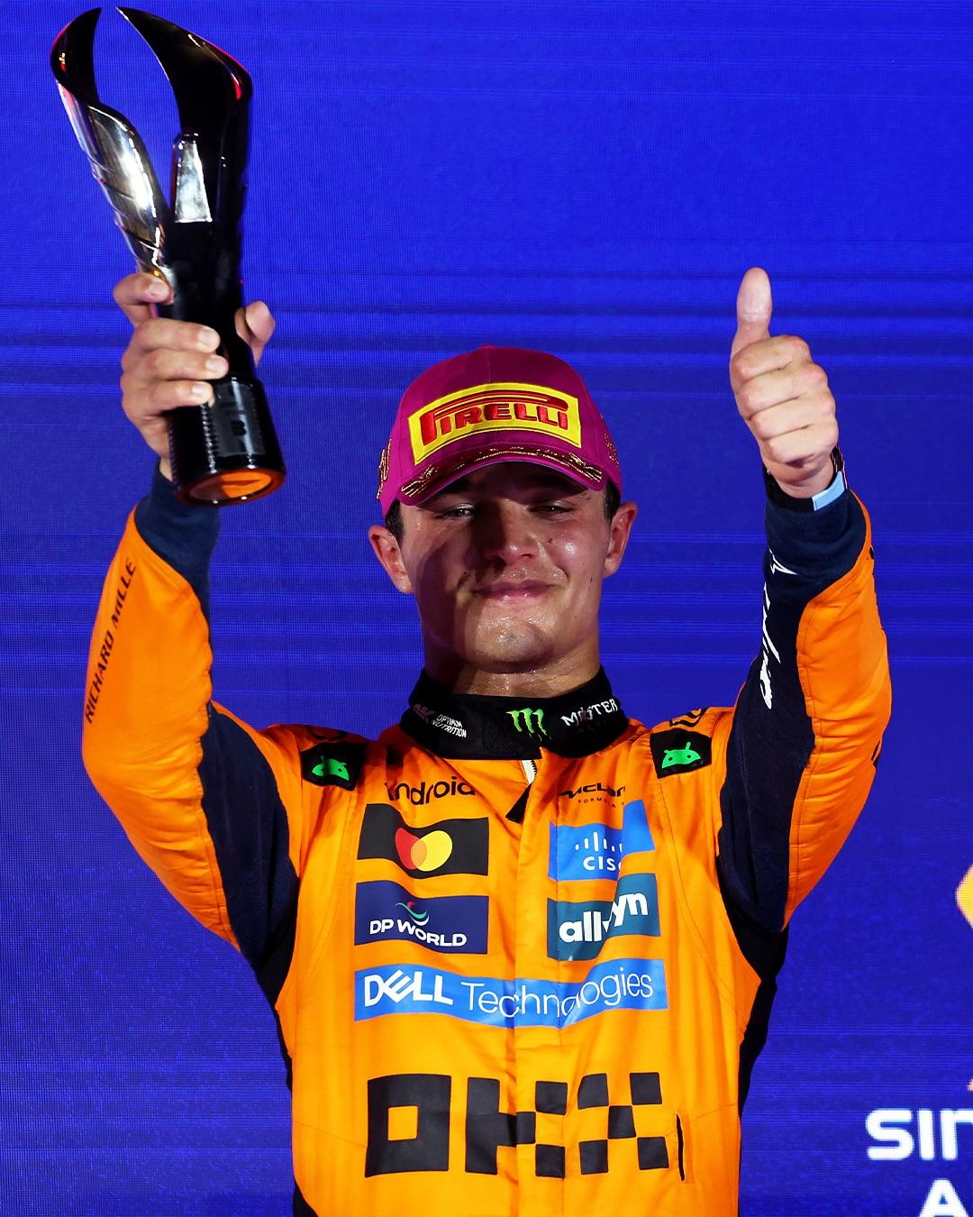 迈凯伦之光! 诺里斯创队史单赛季15次登台纪录