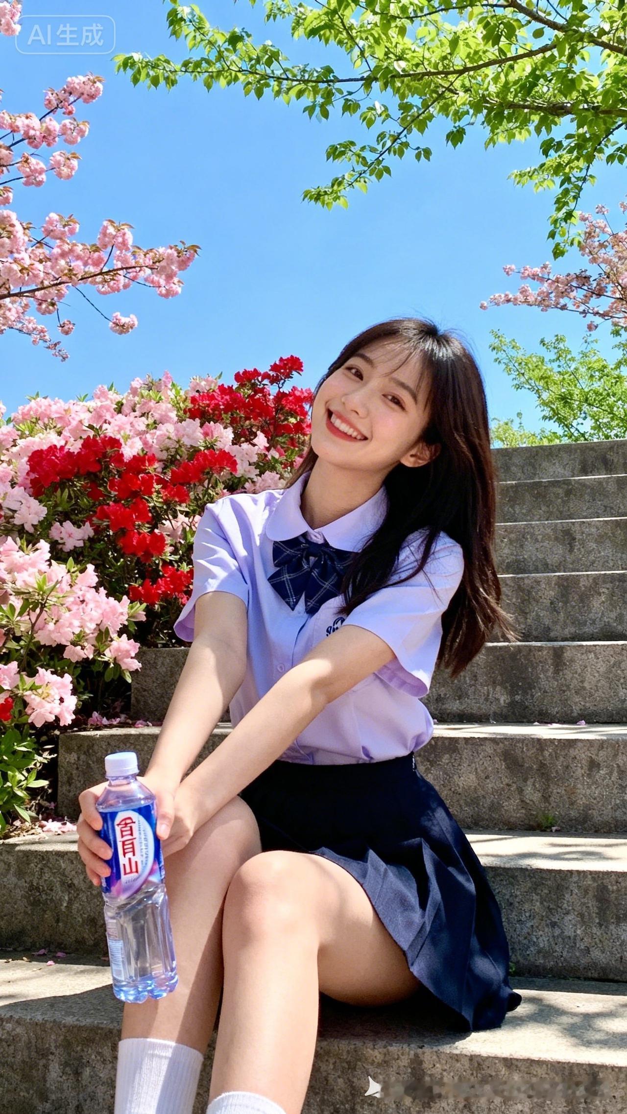 阳光明媚的午后，少女与樱花相伴，清新自然。