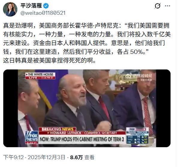 卢特尼克说的非常有道理！美国出地，韩日出钱来共建，不管是什么产业，只要有产出