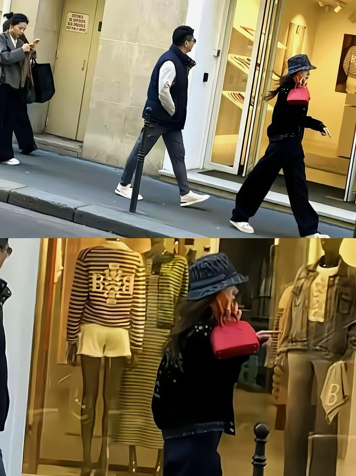 巴黎偶遇章泽天和老公刘强东，夫妻俩人一前一后走着，不得不说32岁的章泽天一副大女