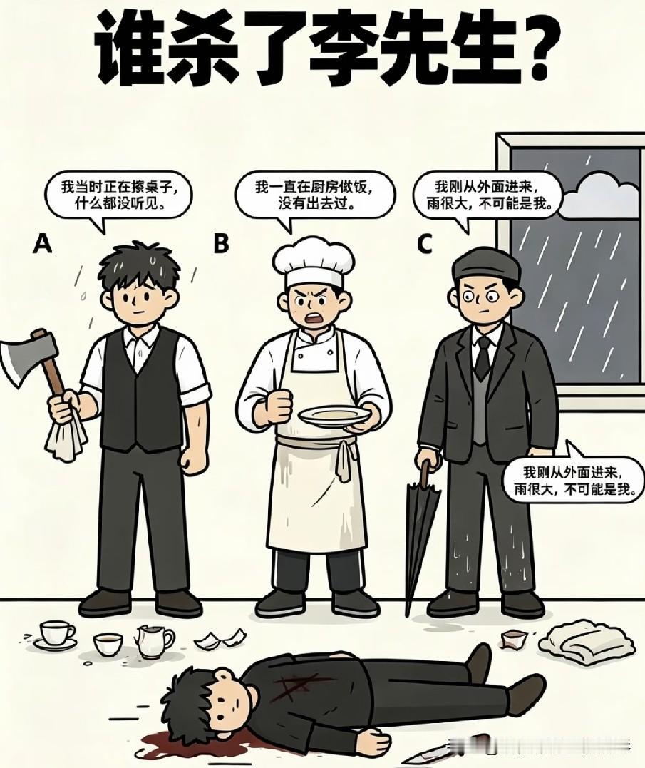 侦探推理题！李先生遇害，三名嫌疑人都给出不在场证词，细节里藏着破绽，你知道谁是凶