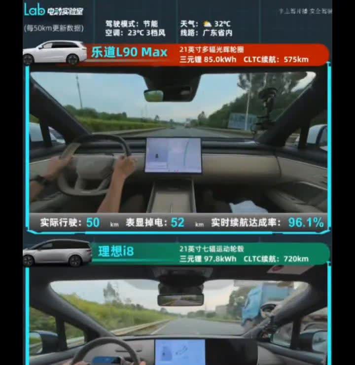 三元锤85.0kwhCLTC续航：575km，同样路况和温度，一前一后。乐