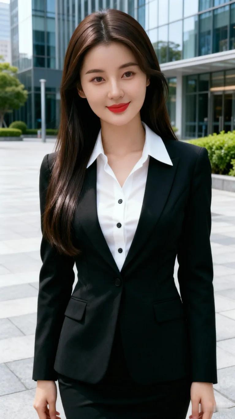 都市白领的优雅风范，黑色西装搭配白衬衫，尽显时尚职场风范！💼✨