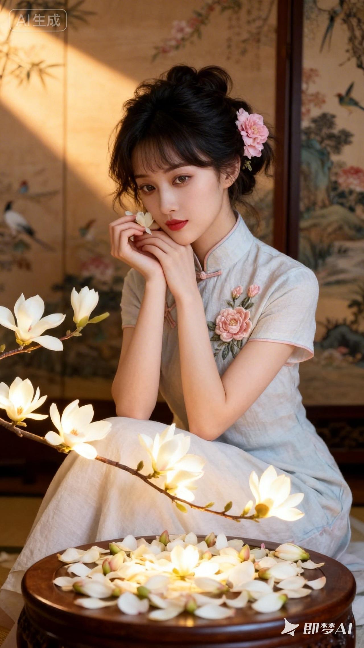 温柔古典的东方美人，花枝招展，韵味十足。