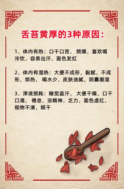 舌苔黄厚的3种原因~