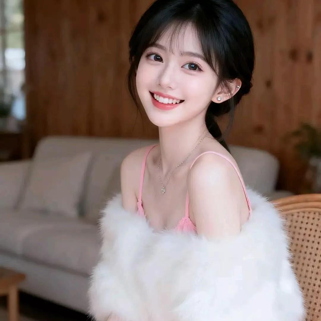 甜美少女，笑容灿烂，居家舒适，粉色甜美穿搭，暖意满满。嫩粉色系穿搭粉系少女感穿