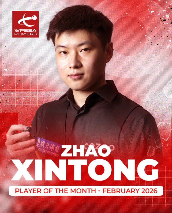 #赵心童当选2月最佳球员#凭借2月世界大奖赛、球员锦标赛夺冠的卓越表现，以90%