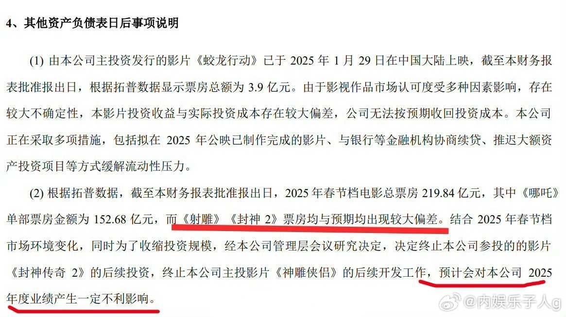 博纳财报明确指出“射雕票房与预期出现较大偏差”连徐克都暂停合作了…所以我沾得亏多