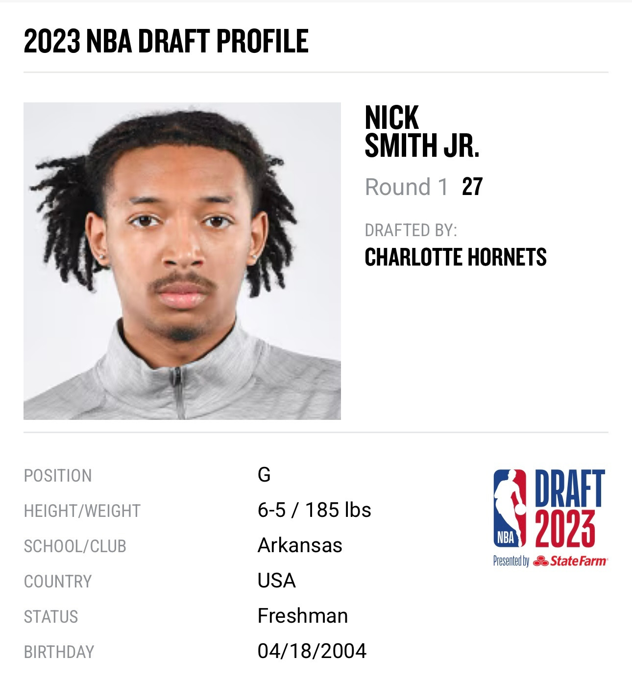 2023年NBA官网为小尼克·史密斯做的介绍中提到，他的模板是蒙克和普尔：首轮2