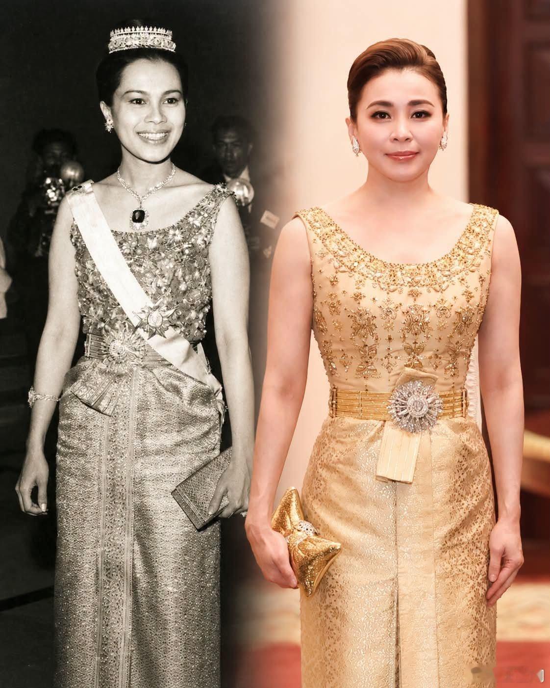 泰国王室🇹🇭泰国王室的晚宴服饰确实精美，都喜泰式御定礼服全身手工刺绣钉珠，