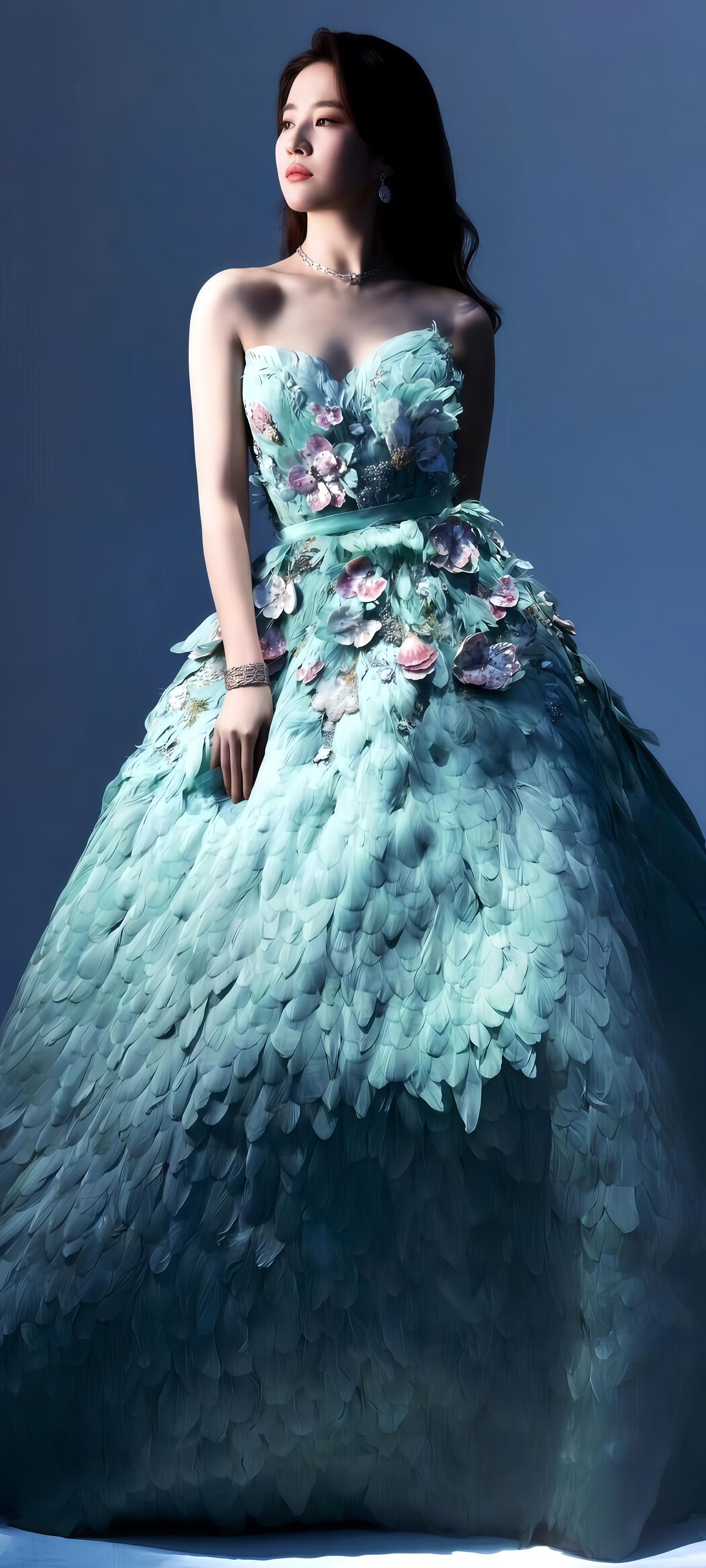 刘亦菲薄荷绿羽毛裙杀疯红毯！3000片羽毛焊死贵气感！谁看了不说一句“天仙下