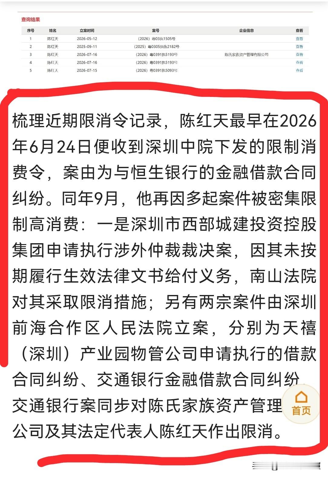 姜还是老的辣，深圳地产富豪陈红天，被限制高消费了，他最著名的言论是“李嘉诚先生在我们身边算不了什么”