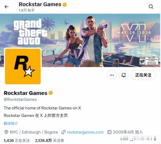 Rockstar官方推特更换了其主页的背景图片，除了展现《GTA6》的概念图以外