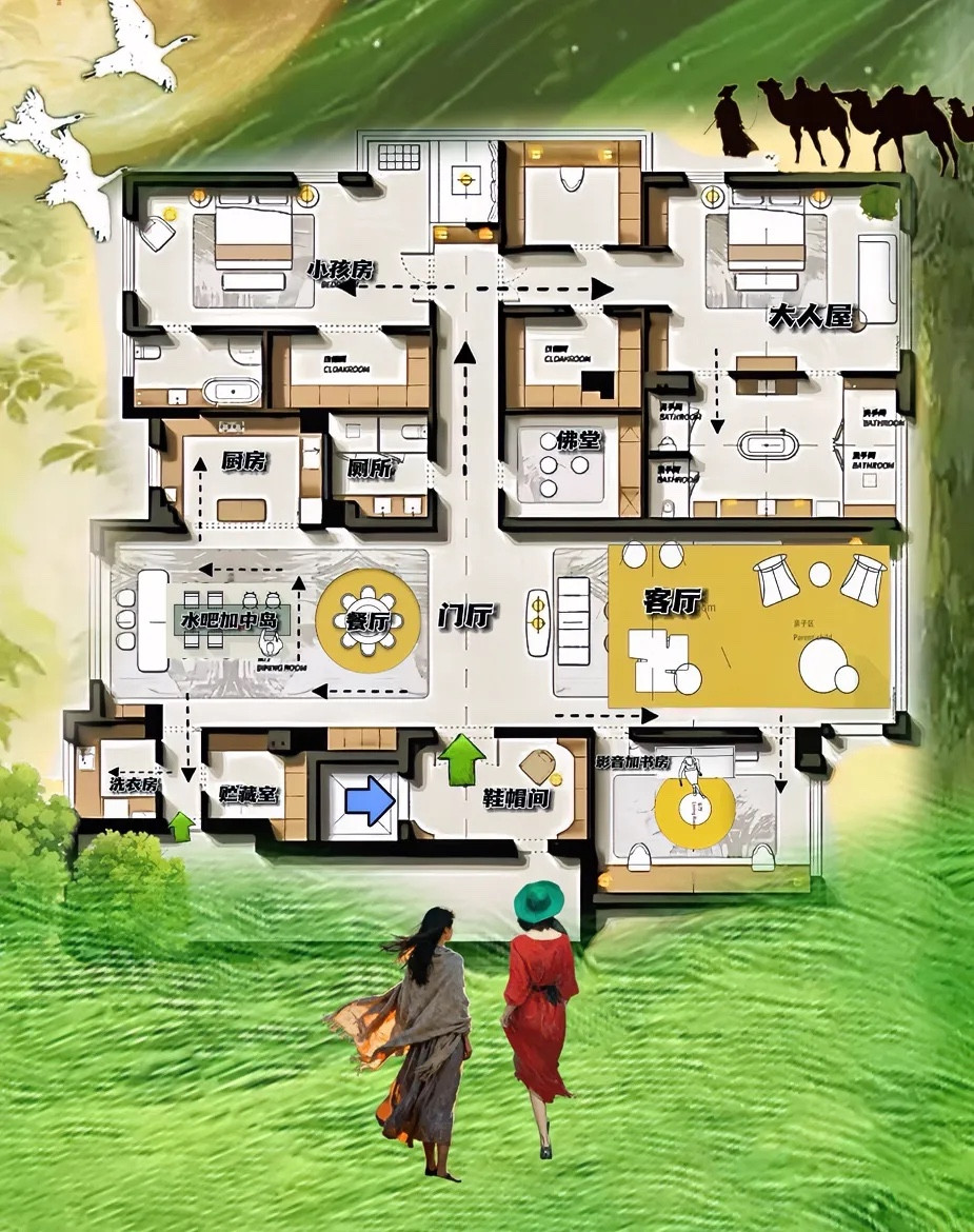 396㎡初看平平无奇，再看五体投地，磕巴不动线，空间有韵律，静看佛堂，动在洄游