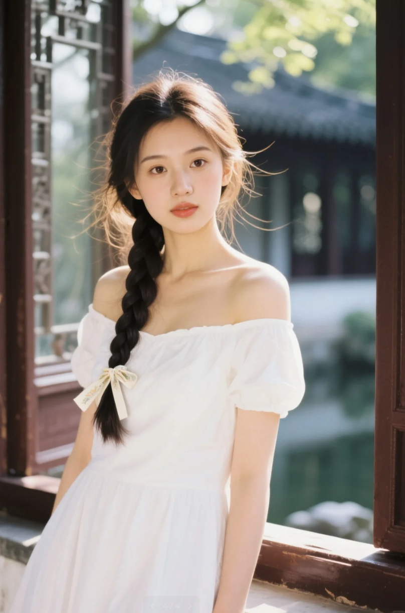 白裙飘逸，她在窗边诉说心事