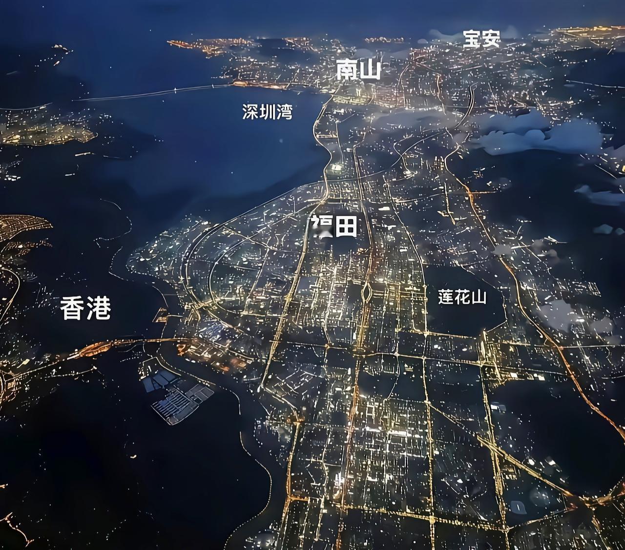 深圳夜景航拍太震撼！与香港隔湾相望，满城灯火竟无半分乡村痕迹从高空俯瞰深圳的夜