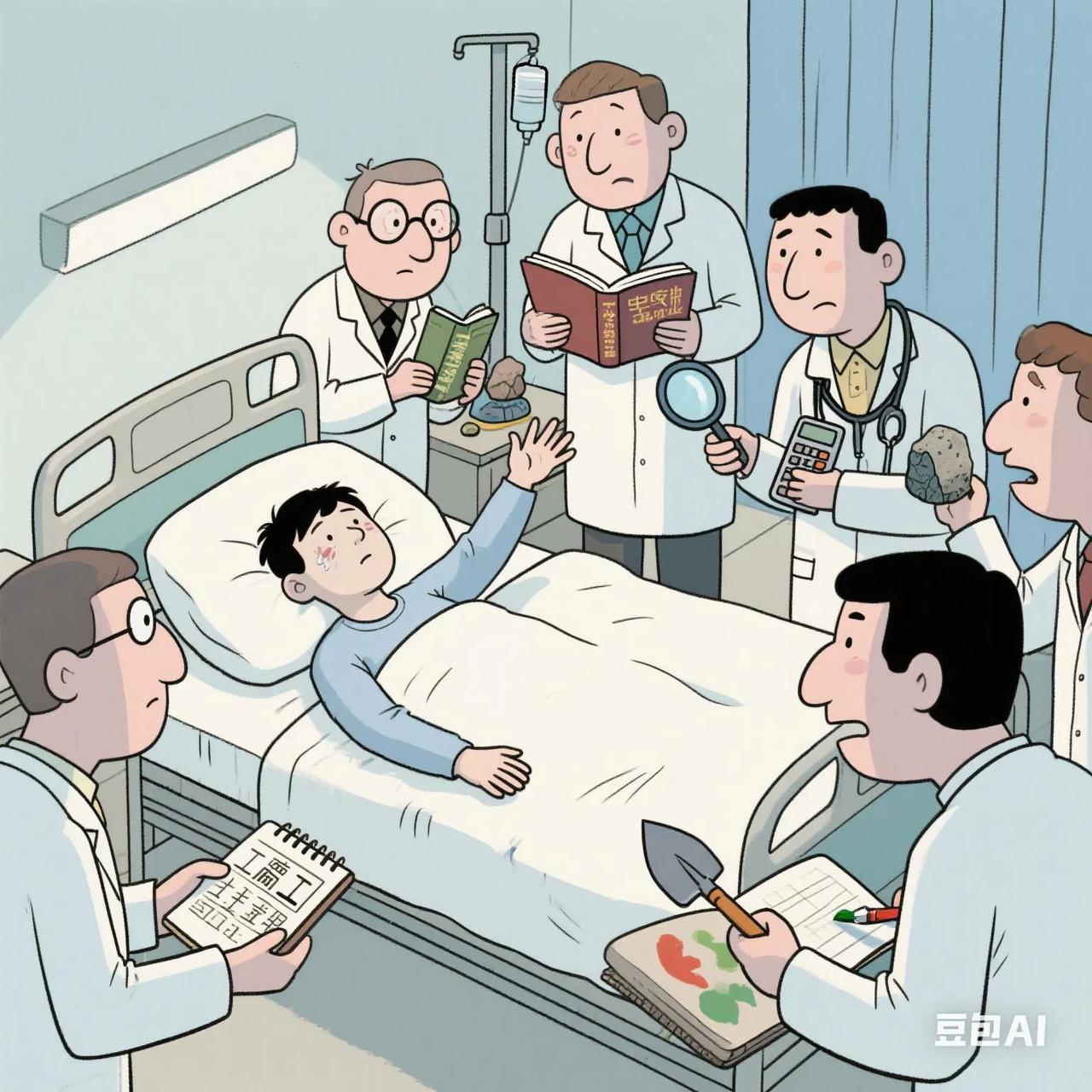 医院里的“假治疗”！某个医院里，有一个病人躺在医院的病床上求救，旁边却围着6个