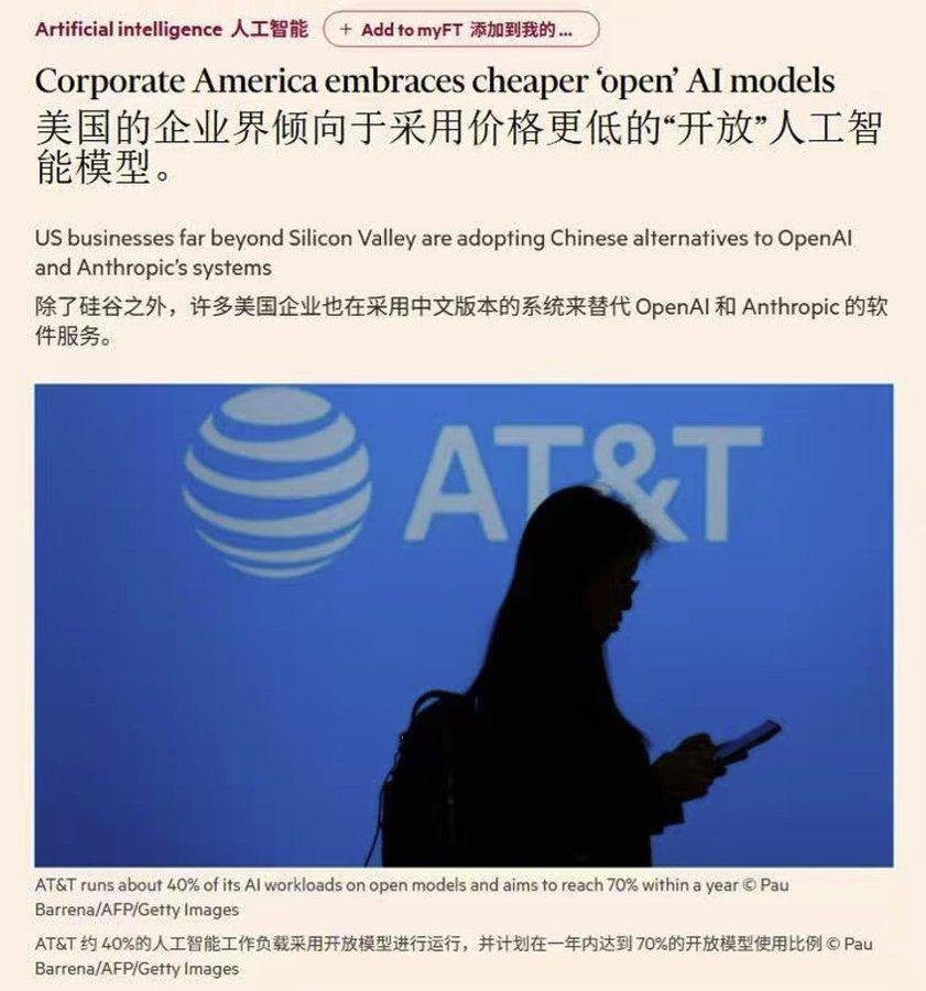 美国企业们，集体叛变中国模型了！《金融时报》最新的统计显示，今年8、9月
