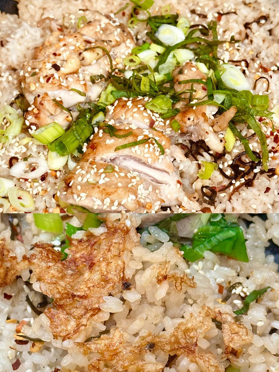 美乃滋盐昆布葱葱鸡腿饭🍚鸡油锅巴太香了🍗