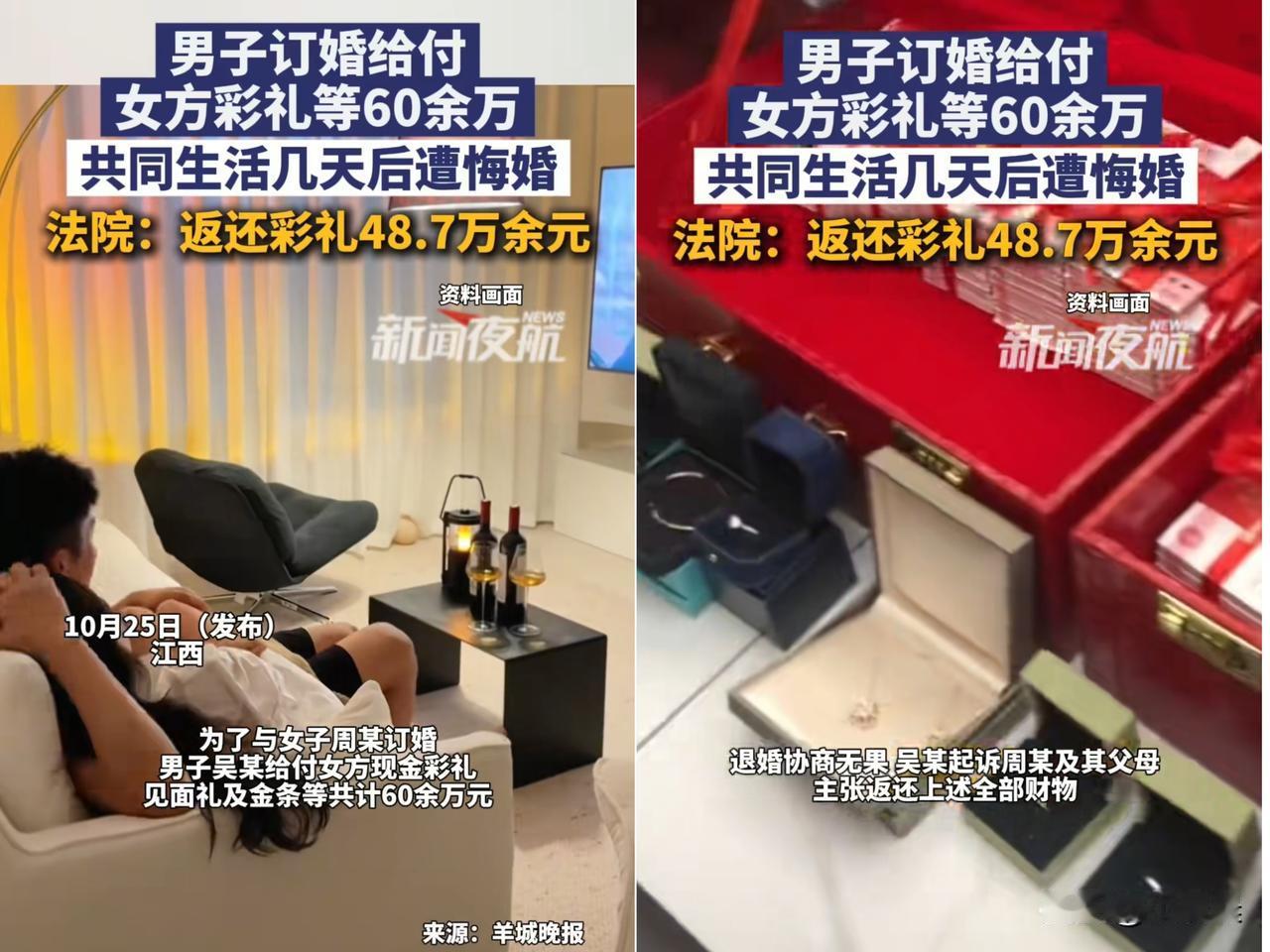 这下好了,彻底瞒不住了,全国人都知道江西的聘礼高了!60万订婚,同居4天