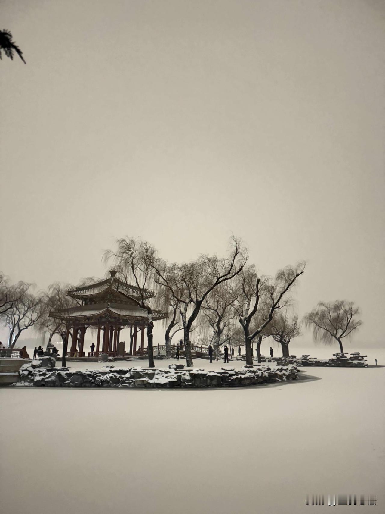 这一刻理解了中国水墨山水画！老祖宗严选，果然没错。北京初雪，颐和园美成水墨